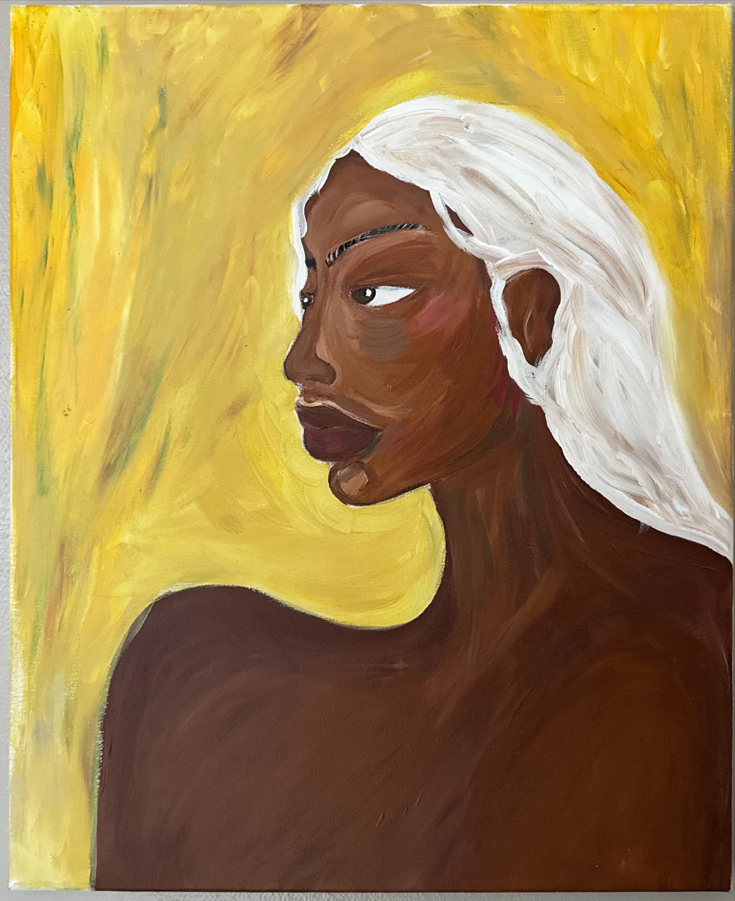 Portrait de profil sur un fond jaune vif